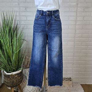 Risen Dark Wash Mid Rise Straigh Leg Cropped Jeans Blue Size 26 Or 3